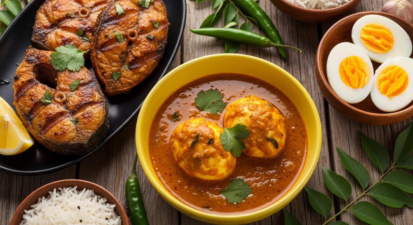 Ragi sangati with fish fry and grilled fish